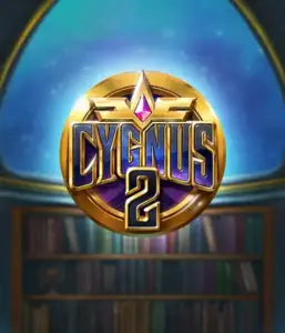 Explore the enchanting visuals of ELK Studios' Cygnus 2 Slot, featuring a spectacular logo with a bright purple and gold design. Positioned against a starlit library backdrop, this graphic evokes the essence of adventure and mystery. 